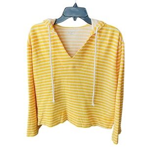 LOFT women’s long sleeve v-neck hooded cropped sweatshirt M yellow white coastal